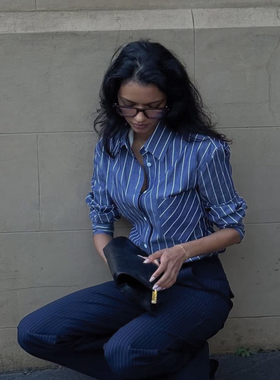 澳洲购 蓝色白色条纹Ol气质长款衬衫Bles VW shirt