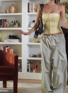 美国代购madison同款guizio奶油黄色缎面暗扣鱼骨抹胸