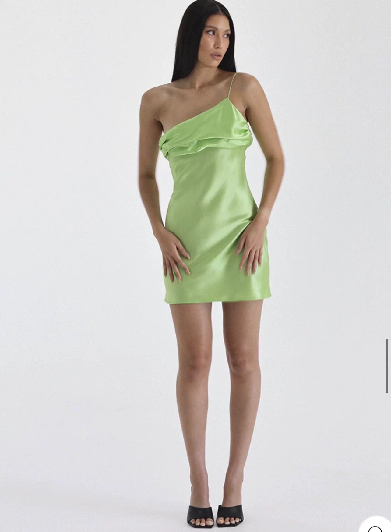 绿s现货!美国购真丝斜肩吊带宽松慵懒吊带迷你裙 silk dress