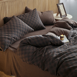 全棉双层纱四件套纯棉纱布格子轻奢高级感主卧室男生床品2026新款