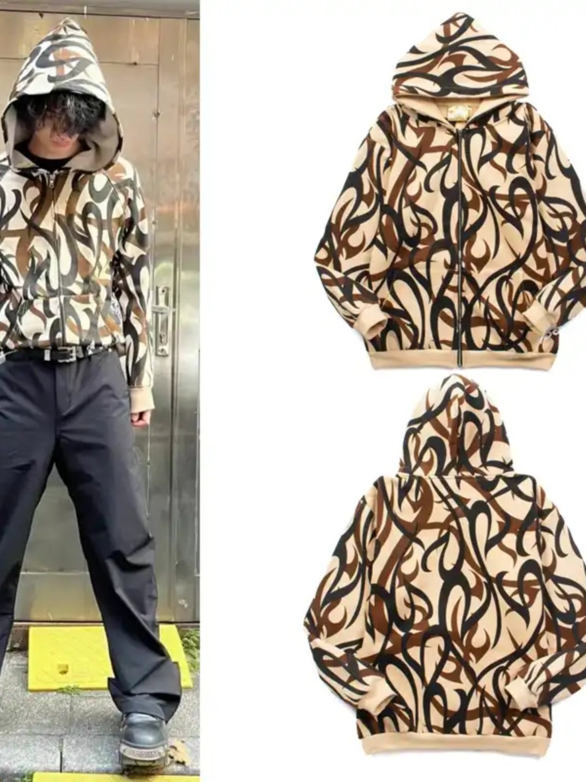 thumbnail for Hooded Jacket Men Women Patchwork Casual Baggy Hoodies  Coat
