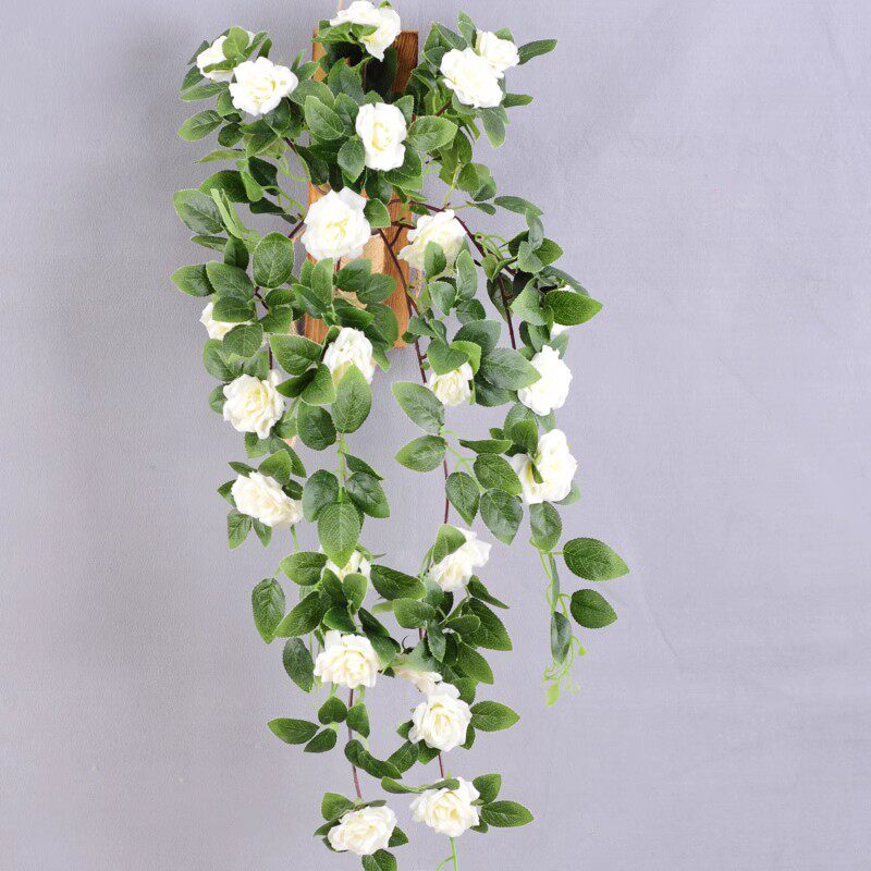 假花藤条藤蔓吊篮壁挂装饰植物垂吊室内挂壁仿真花把束玫瑰花挂藤