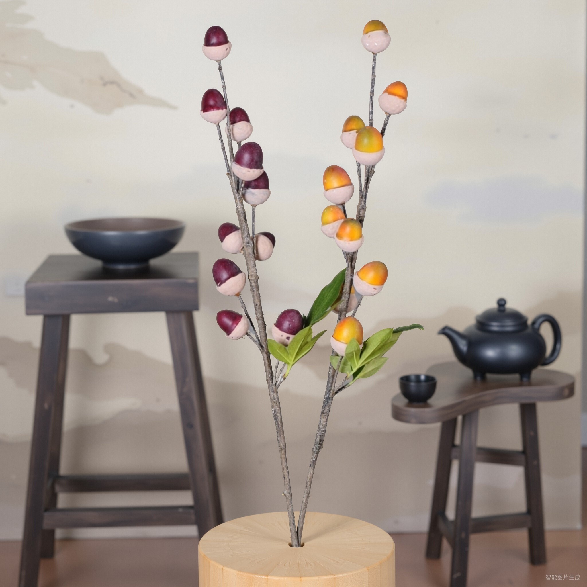 仿真干花客厅橡果枝果实果子装饰