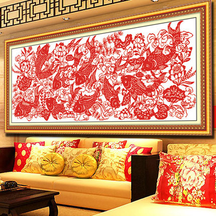 十字绣线绣2026年新款富贵有余九鱼图中国风客厅新品大图家用棉线,居家布艺,十字绣套件,淘宝优惠券,粉丝福利购,淘宝优惠卷