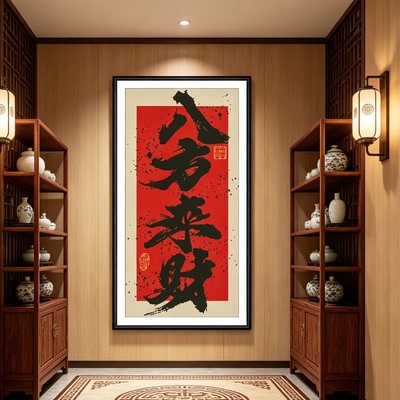 八方来财十字绣书房字体书法大气上档次竖版大幅生意兴隆开业大吉