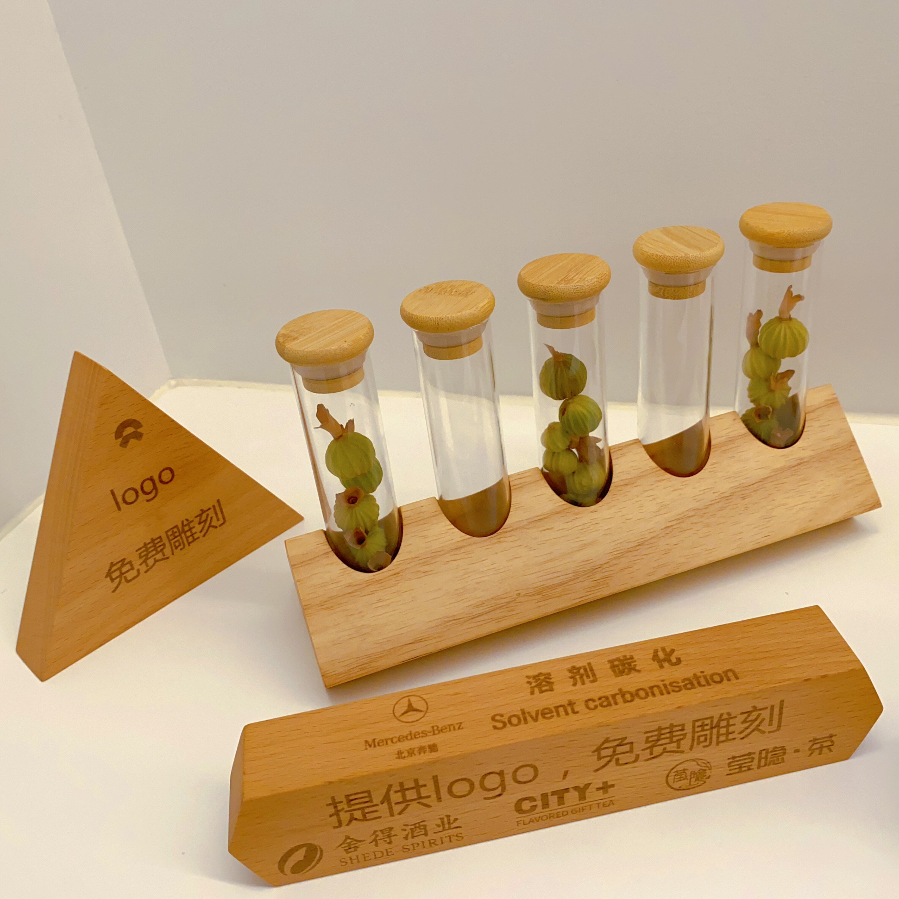 玻璃试管展示架透明花茶咖啡豆分装容器吧台手工实木创意店铺陈列