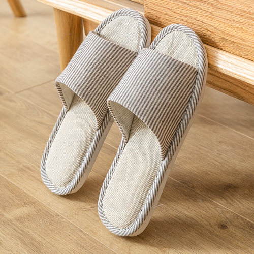 布艺防臭吸汗软底亚麻拖鞋