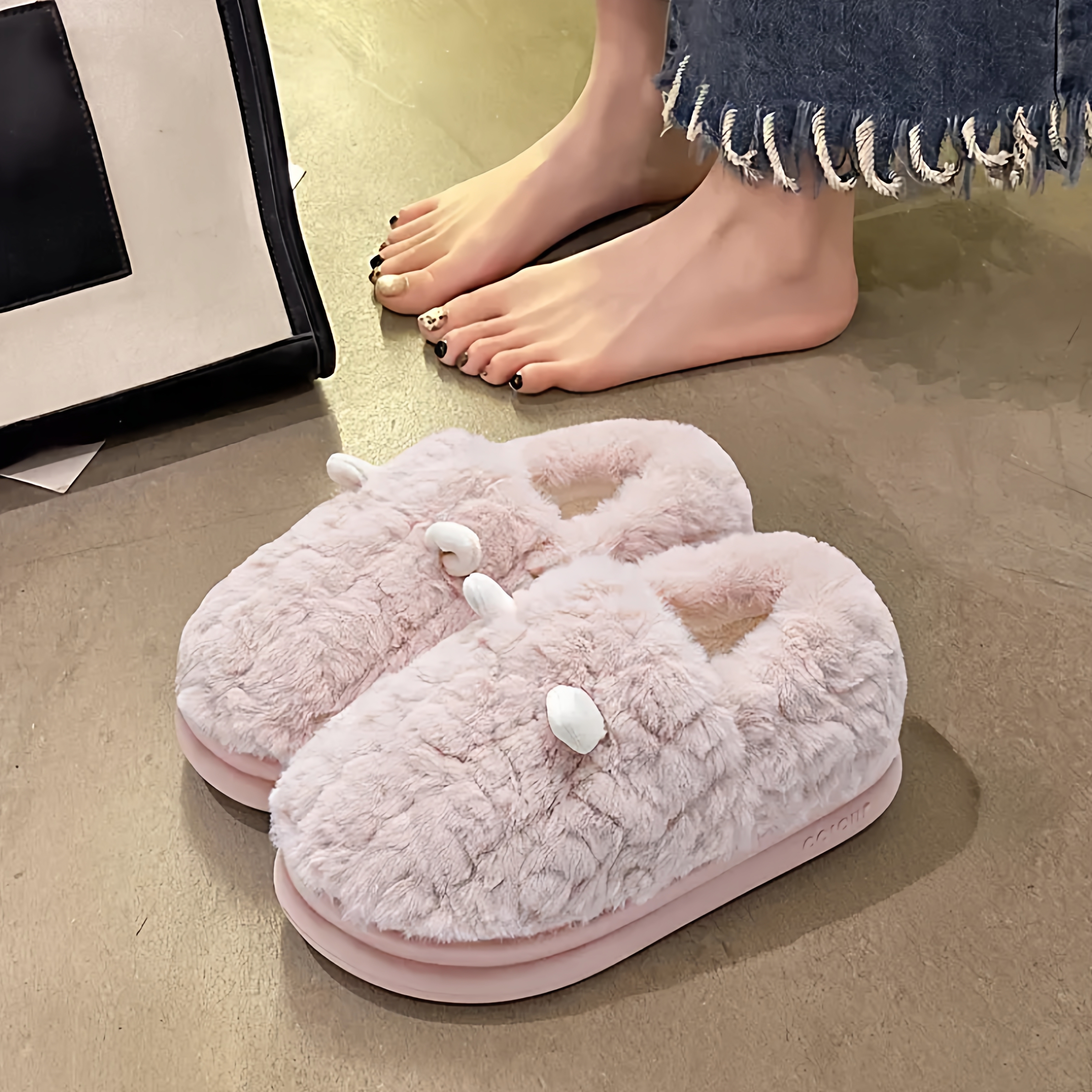 棉拖鞋女秋冬季厚底防滑加绒保暖