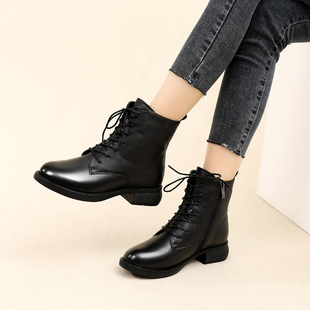 强人3515女式 靴子中筒靴 短筒靴子真皮马丁靴羊皮毛一体户外工装