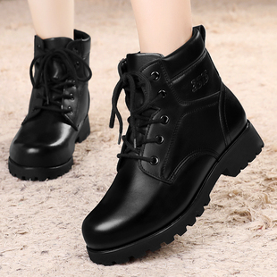 际华3515强人女靴冬季 保暖户外真皮马丁靴平跟加绒女棉靴短筒靴子