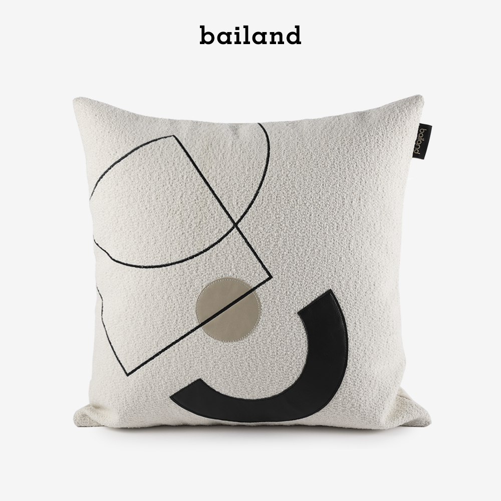 bailand现代简约米色皮革贴布绣花抱枕客厅沙发方枕样板间靠枕套 居家布艺 靠垫/抱枕 原图主图