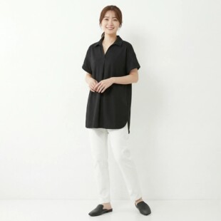 26春夏新品 遮臀微胖加大码速干针织polo领简约宽松短袖长T恤女