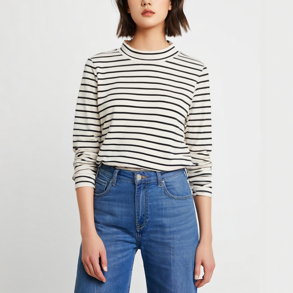 秋冬新品25日本新型发热面料碳素磨毛中高领发热印花打底衫女款