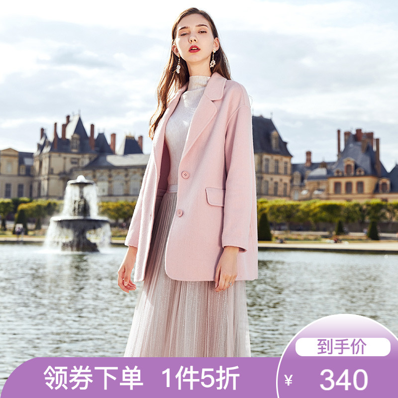 【领券1件5折】三彩冬季毛呢大衣羽绒服任选宽松双面呢子外套女