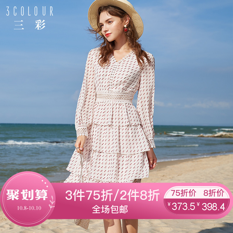 券后498.00元三彩2019秋季新款波点v领蛋糕裙