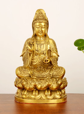 速发纯坐奉音菩萨家用铜莲花观世音佛像供观客厅送子大号