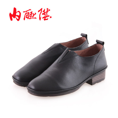 内联升牛皮矮跟休闲皮鞋
