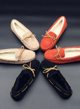 内联升女鞋秋冬季新款棉鞋毛毛豆豆鞋女牛皮圆头休闲棉鞋4875C