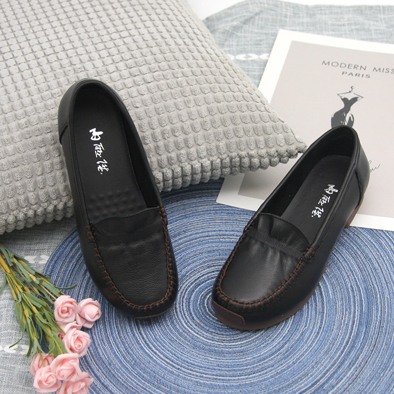 内联升女鞋春秋季皮鞋女牛皮软底女士妈妈鞋平底休闲牛皮鞋4098c