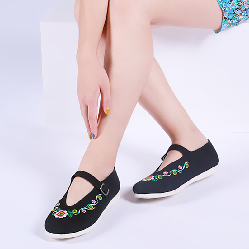 内联升手工千层底布鞋绣花女鞋