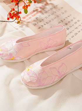 内联升布鞋春秋季女鞋手工千层底女真丝刺绣桃花小元单鞋8646A