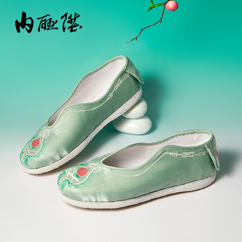 内联升布鞋女博物汉字鸟虫篆女鞋