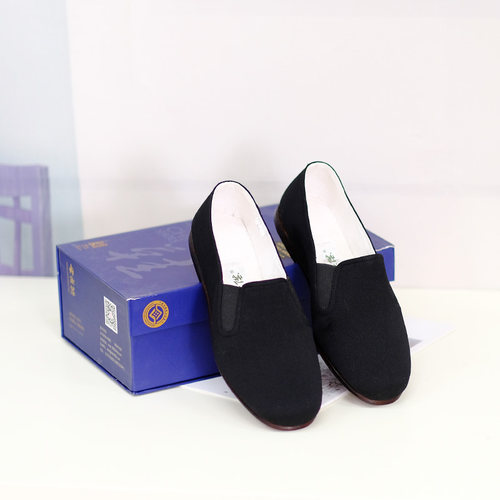 内联升男鞋手工礼巾舌牛皮底单鞋