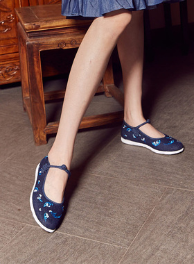 内联升女鞋手工千层底布鞋女圆头绣花坤千如懿传（陈婉茵）RY8224