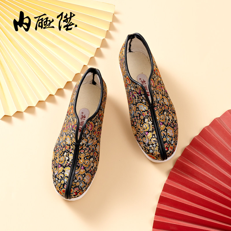 内联升布鞋女棉鞋老字号北京布鞋手工千层底织锦安棉女棉鞋8235A