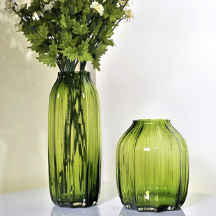 饰鲜花百合大号插花瓶摆件 客厅家居装 竖纹玻璃花瓶 北欧简约时尚