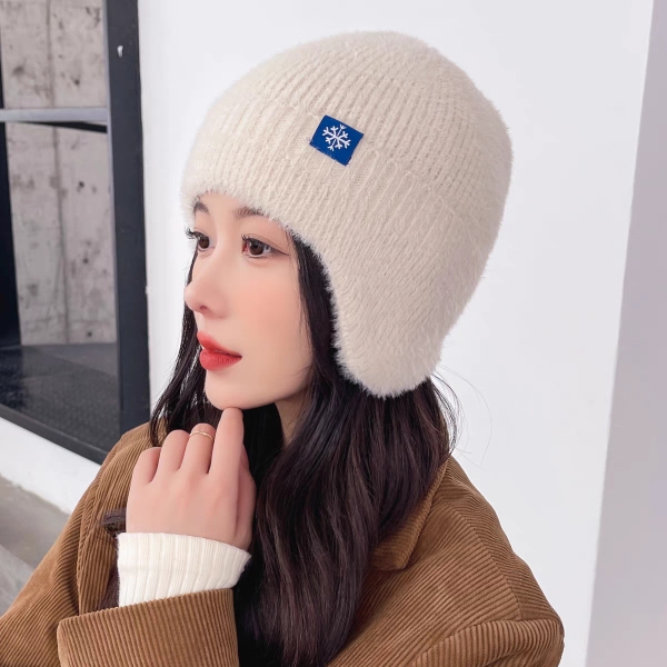 护耳针织毛线帽子女秋冬季户外保暖套头帽骑车防风防寒加厚包头帽