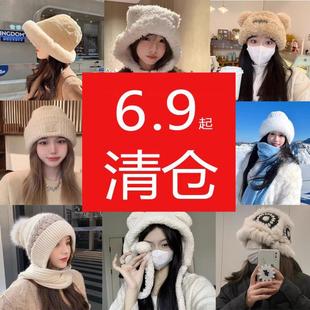 特价清仓捡漏女士毛线帽针织帽渔夫帽保暖冬天帽子休闲潮帽八角帽