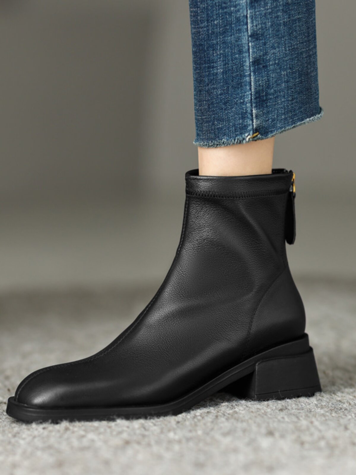 FALL|WINTER 2024 NEW SIMPLE COMMUTER BOOTIES WOMENS LOW HEEL BLOCK HEEL BOOTS LEATHER SKINNY SINGLE BOOTS