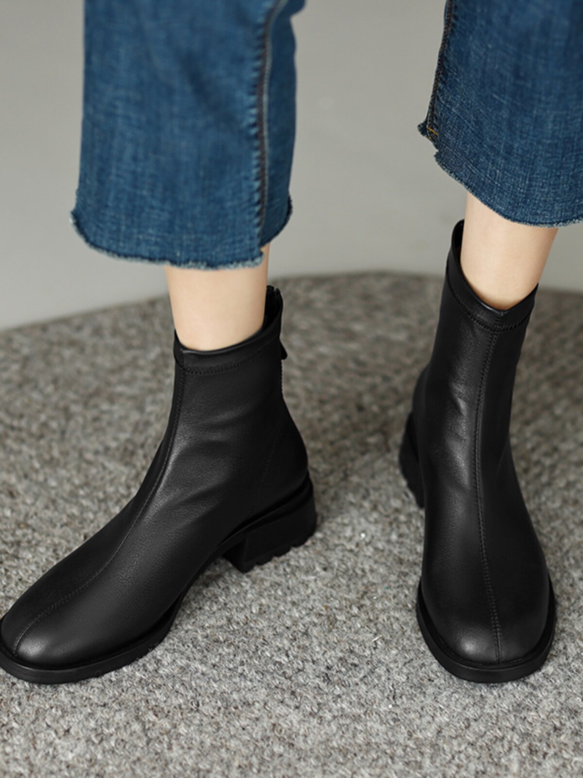 FALL|WINTER 2024 NEW SIMPLE COMMUTER BOOTIES WOMENS LOW HEEL BLOCK HEEL BOOTS LEATHER SKINNY SINGLE BOOTS