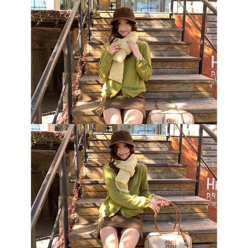 Even一雯【清贵橄榄】韩系高智含羊毛桑蚕丝百搭叠穿显瘦针织毛衣