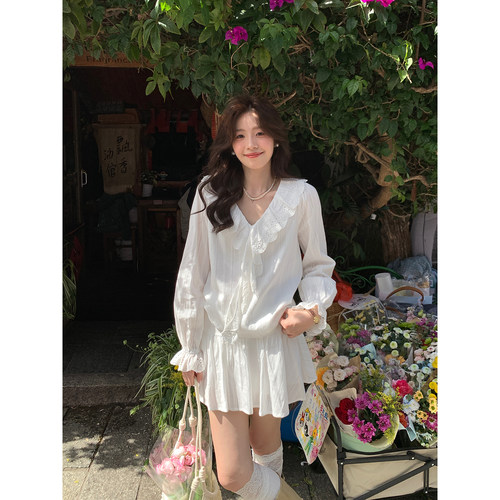 Even一雯【香榭罗曼史】韩系高智温柔气质精致上衣+长短半裙套装