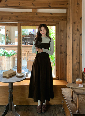 Even一雯【热可可】韩系高智感复古气质收腰秋冬可叠穿吊带连衣裙