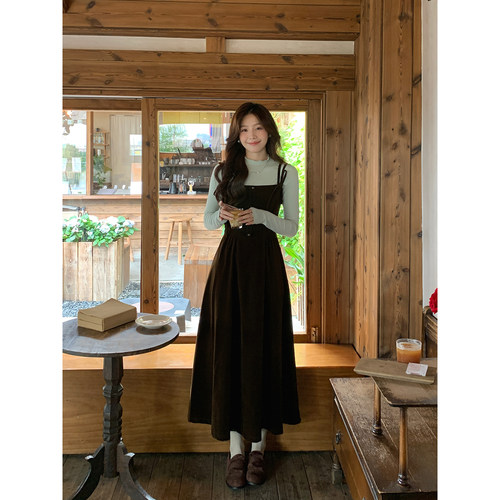 Even一雯【热可可】韩系高智感复古气质收腰秋冬可叠穿吊带连衣裙