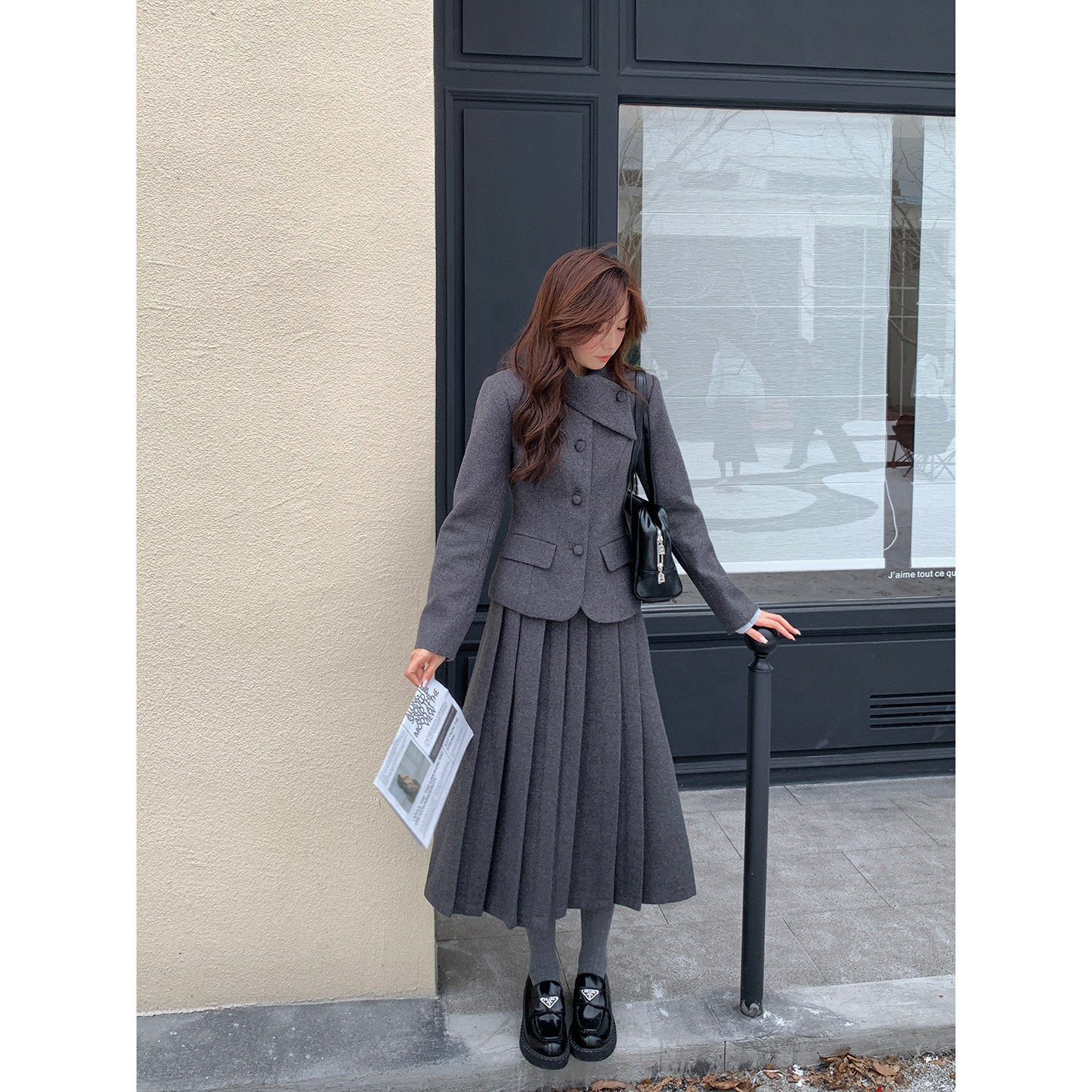 Even一雯【伊丽莎白】韩系高智感呢子套装女秋冬斜领外套百褶半裙,女装/女士精品,时尚套装,淘宝优惠券,粉丝福利购,淘宝优惠卷