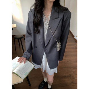 oversize拼色外套 韩系高智感深灰色西装 清仓Even一雯 零度简冰