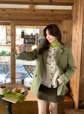 Even一雯【韩系姐姐】韩系高智秋冬羊毛加厚气质毛呢羽绒西装外套