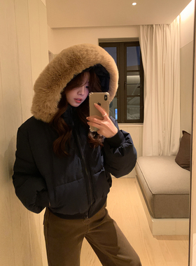 Even一雯【南区Fiona】韩系高智感秋冬加厚毛领连帽收腰棉服外套