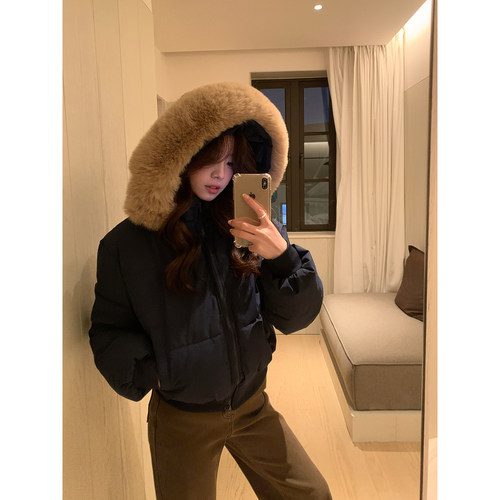 Even一雯【南区Fiona】韩系高智感秋冬加厚毛领连帽收腰棉服外套