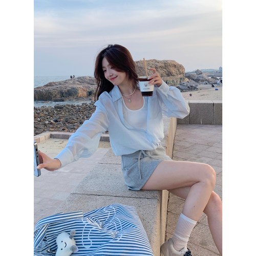 清仓Even一雯【清爽氧感】韩系高智感日常舒适防晒假两件吊带衬衫