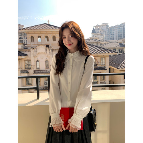 Even一雯【法式迷情】韩系高智感秋冬法式千金感精致蕾丝拼接衬衫