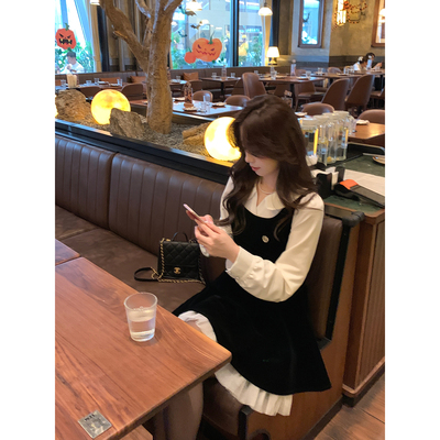 Even一雯【芭蕾黑天鹅】韩系高智秋冬假两件收腰衬衫连衣裙带胸针