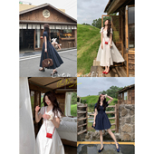 Even一雯 双生芭蕾 韩系高智感V领收腰连衣裙女夏气质小众长裙