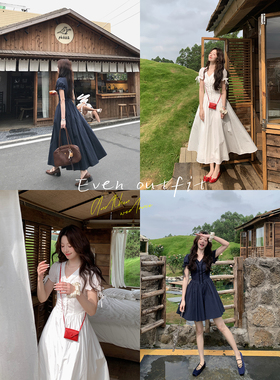 Even一雯【双生芭蕾】韩系高智感V领收腰连衣裙女夏气质小众长裙