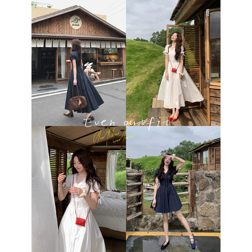 韩系高智感V领气质连衣裙