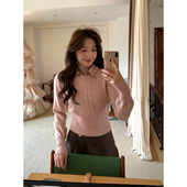 Even一雯 韩系高智秋冬好看领子可拆卸假两件粉色毛衣 酸莓缪斯